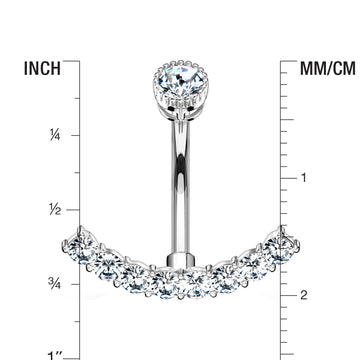 Detail View 1 of Curve Accent Sparkle Internally Threaded Belly Button Ring-Clear Gem